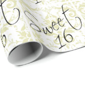 Papier Cadeau Sweet 16 Taupe Tan Damask Fille Anniversaire (Coin rond)