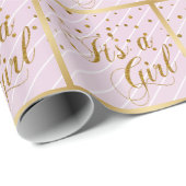 Papier Cadeau Sweet Baby Confetti rose et or (Coin rond)