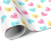 Papier Cadeau Sweet Candy Coeurs avec des mots Saint-Valentin (Coin rond)