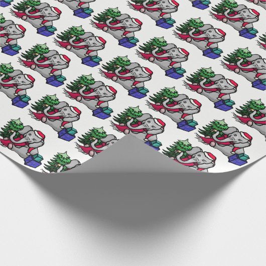 Papier Cadeau Sweet Cartoon Elephants on Snow White Ground Xmas (Coin)