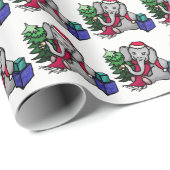 Papier Cadeau Sweet Cartoon Elephants on Snow White Ground Xmas (Coin rond)