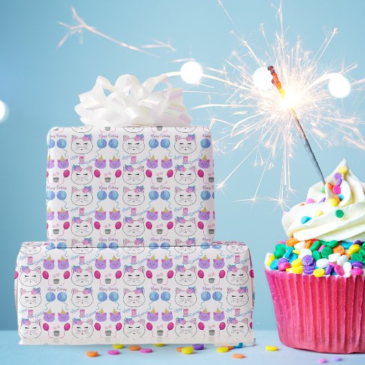 Papier Cadeau Sweet Cat fait face à une joyeuse fête d'anniversa