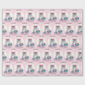 Papier Cadeau Sweet Christmas Kitten Big Pink Bow Add Name (Plat)