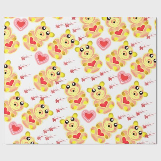 Papier Cadeau Sweet Heart Bear Nursery Pattern (Plat)