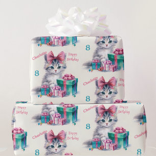 Papier Cadeau Sweet Kitty Joyeux Anniversaire Nom de la fille Âg