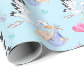 Papier Cadeau Sweet New Baby Boy and Stork  (Coin rond)