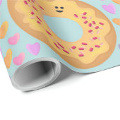 Papier Cadeau Sweet Pastel Donuts and Hearts Pattern (Coin rond)