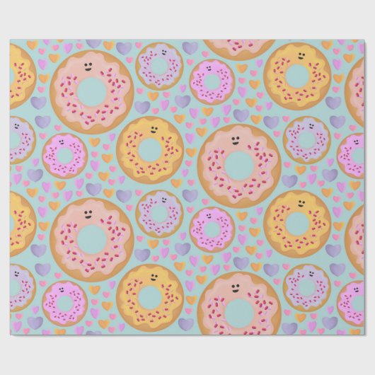 Papier Cadeau Sweet Pastel Donuts and Hearts Pattern (Plat)