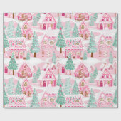 Papier Cadeau Sweet Pastel Pink Gingerbread Village Noël (Plat)
