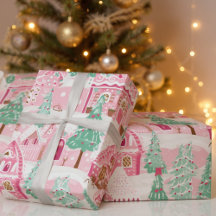 Sweet Pastel Pink Gingerbread Village Noël