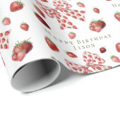 Papier Cadeau Sweet Red Strawberry Pink Bow Cute Birthday (Coin rond)