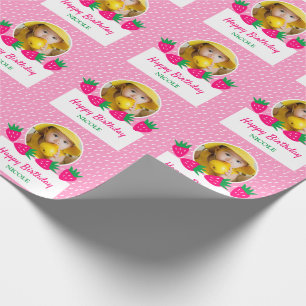 Papier Cadeau Sweet rose mignonne fraise fille photo Anniversair