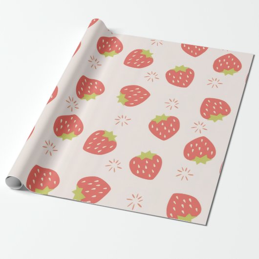 Papier Cadeau Sweet Strawberries Pattern (Déroulé)