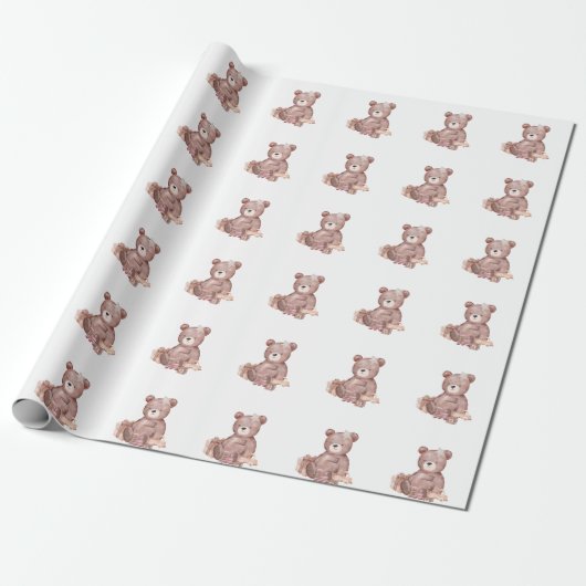 Papier Cadeau Sweet Teddy Bear Baby Shower Wrapping Paper (Déroulé)