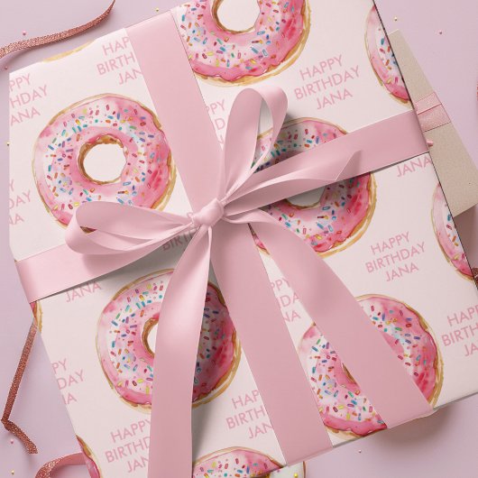 Papier Cadeau Sweet Time Pastel Pink Donut Anniversaire