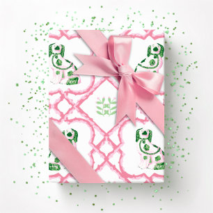 Papier Cadeau Swoon Staffordshire Dogs Trellis Rose et Vert