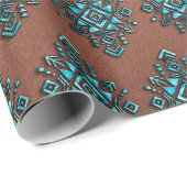 Papier Cadeau Symbole aztèque turquoise (Coin rond)