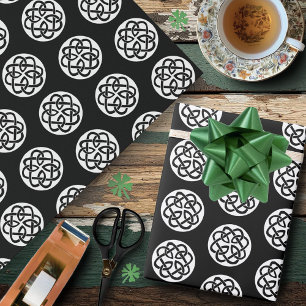 Papier Cadeau Symbole de cercle en entrelacs celtique noir et bl