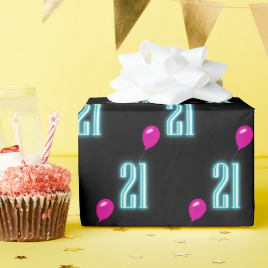 Papier Cadeau Symbole du 21e anniversaire avec ballon (Fête d'anniversaire)