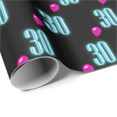 Papier Cadeau Symbole du néon du 30e anniversaire avec ballon (Coin rond)