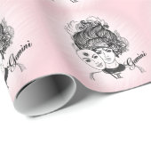 Papier Cadeau Symbole et signe du zodiaque Gemini rose (Coin rond)