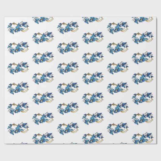 Papier Cadeau Symbole infini de papillons Morpho bleus (Plat)
