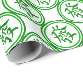 Papier Cadeau Symbole Lucky Mahjong - Vert et Blanc (Coin rond)