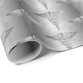 Papier Cadeau Symbole Médicale de Silver Caduceus (Coin rond)