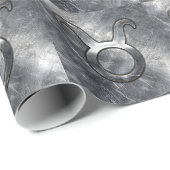 Papier Cadeau Symbole Taurus Zodiac Grunge Style Argent Distress (Coin rond)