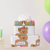 Papier Cadeau Symbole Teddy Bear with Bow Holding Smile