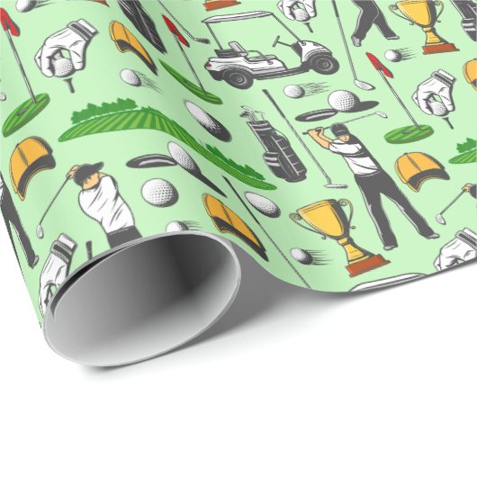 Papier Cadeau Symboles de golf masculin Golf Sports Vert (Coin rond)