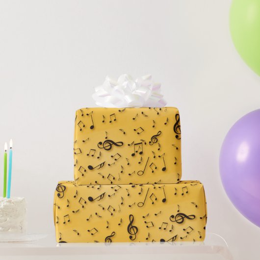 Papier Cadeau Symboles de musique sur l'or (Cadeaux de fête)
