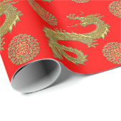 Papier Cadeau Symboles de prospérité des dragons chinois Votre c (Coin rond)