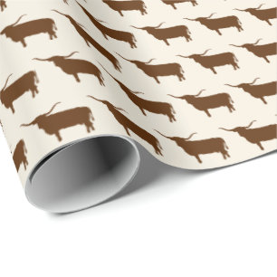 Papier Cadeau Symboles du Texas, Longhorn, marron