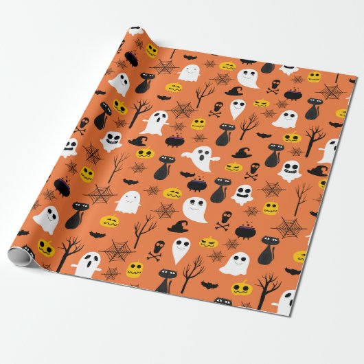 Papier Cadeau Symboles Halloween éffrayant classique Motif sans (Déroulé)
