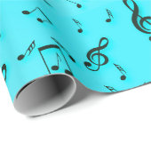 Papier Cadeau Symboles Musicaux Sur Aqua (Coin rond)