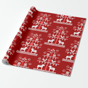 Papier Cadeau Sympa Festif Scandi Rouge Blanc Arbre de Noël