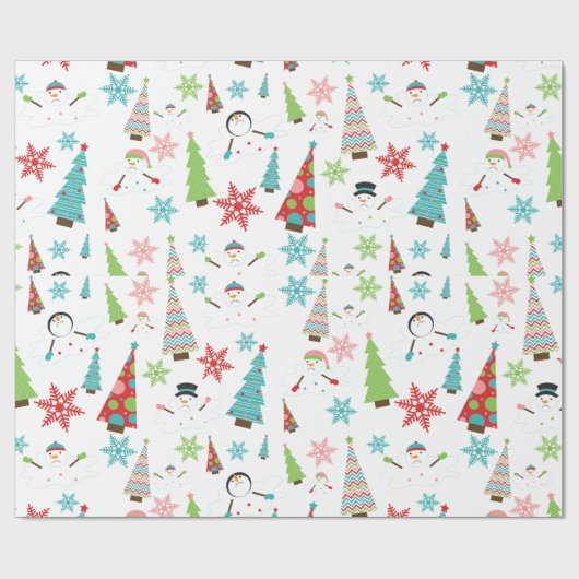 Papier Cadeau Sympa Melting Snowman Funky Christmas Trees (Plat)