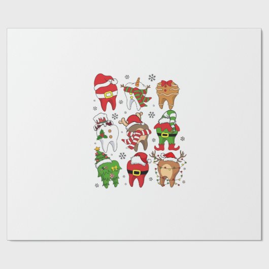 Papier Cadeau Sympathique Noël Dental Tooth Characters Fun Holid (Plat)