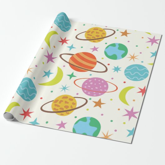 Papier Cadeau Système solaire Planète Motif spatial (Déroulé)