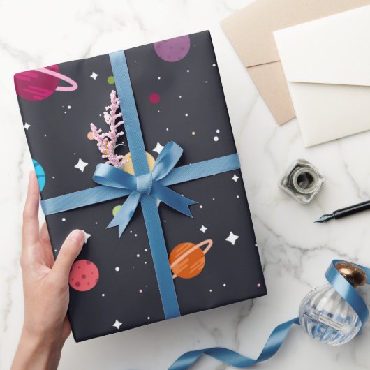 Papier Cadeau Système solaire sur noir (Cadeaux)