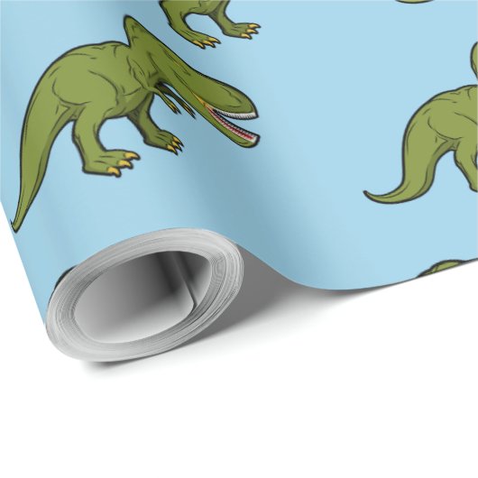 Papier Cadeau T-Rex Dinosaur Vert Bleu Motif sans couture (Coin rond)