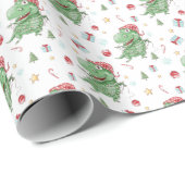 Papier Cadeau T-Rex dinosaure de Noël (Coin rond)