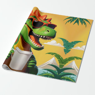 Papier Cadeau T-Rex Dinosaure Drôle