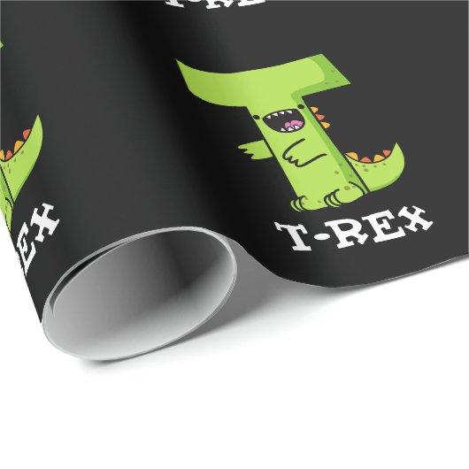 Papier Cadeau T-Rex Funny Alphabet Dinosaure Pun Dark BG (Coin rond)