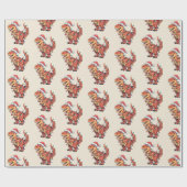 Papier Cadeau T-Rex Funny Garçon Feux de Noël Papier d'enveloppe (Plat)