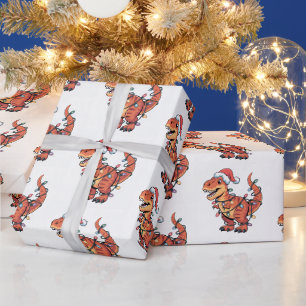 Papier Cadeau T-Rex lumières de Noël Drôle Enfants Enveloppement