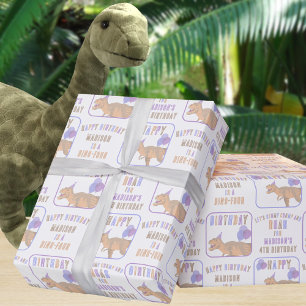 Papier Cadeau T-Rex Tan Ajouter Nom Et Âge Dinosaure Anniversair