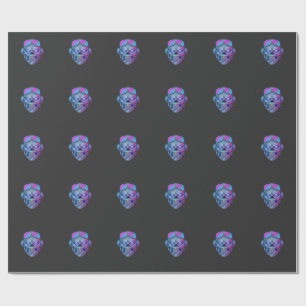 Papier Cadeau T-Shirt Graphique Crâne Néon Cybernétique