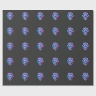 Papier Cadeau T-Shirt Graphique Crâne Néon Cybernétique